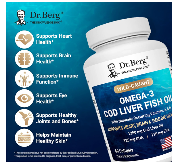 Dr. Berg 1250 mg Omega 3 COD Liver Fish Oil - 60 Softgels