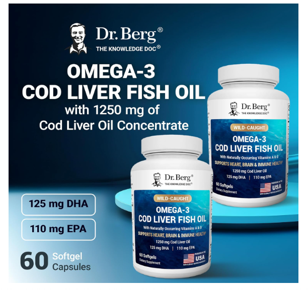 Dr. Berg 1250 mg Omega 3 COD Liver Fish Oil - 60 Softgels