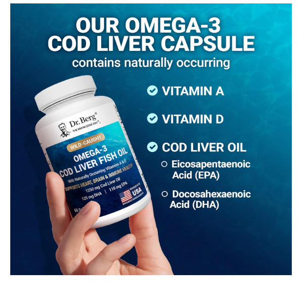 Dr. Berg 1250 mg Omega 3 COD Liver Fish Oil - 60 Softgels