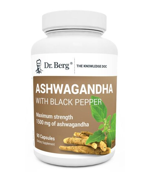 Dr. Berg 1,500 mg Organic Ashwagandha with Black Pepper Extract 90 Capsules