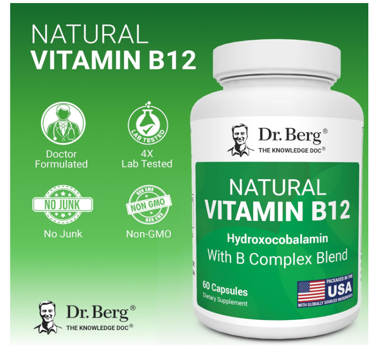 Dr. Berg Natural Vitamin B12 - 1,000 mcg Hydroxocobalamin - 60 Capsules