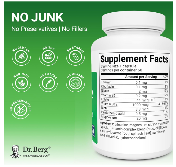 Dr. Berg Natural Vitamin B12 - 1,000 mcg Hydroxocobalamin - 60 Capsules
