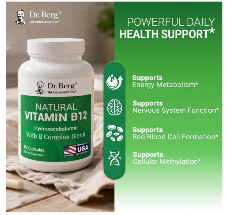 Dr. Berg Natural Vitamin B12 - 1,000 mcg Hydroxocobalamin - 60 Capsules
