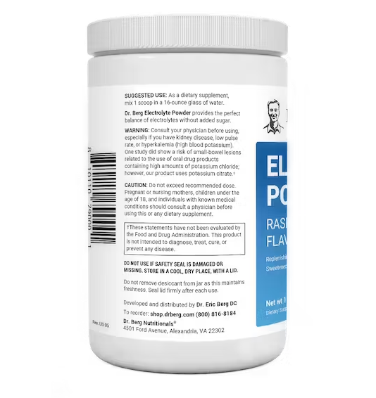 Dr. Berg Electrolyte Powder Raspberry & Lemon 100-Servings