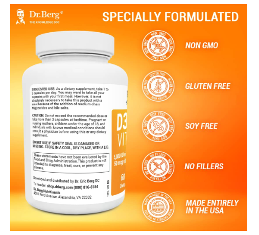 Dr. Berg Vitamin D3 & K2 5,000 IU 60 Capsules