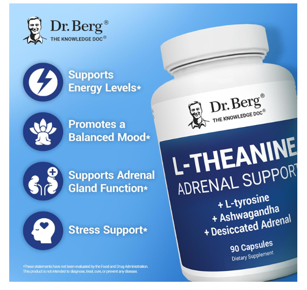 Dr. Berg L-Theanine Adrenal Support with L-tyrosine & Licorice Root - 90 Capsules