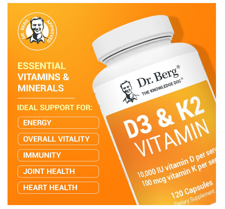 Dr. Berg 10,000 IU Vitamin D3 & K2 - 120 Capsules