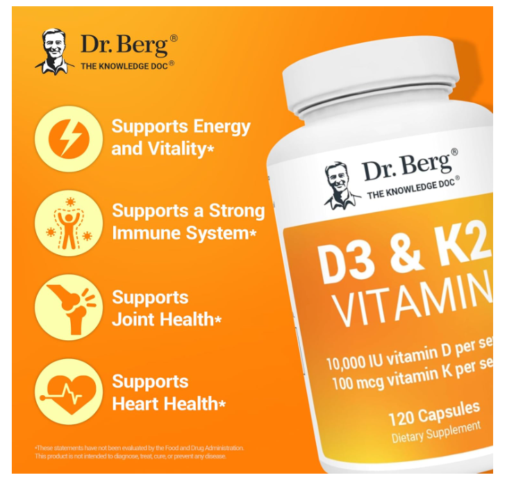 Dr. Berg 10,000 IU Vitamin D3 & K2 - 120 Capsules