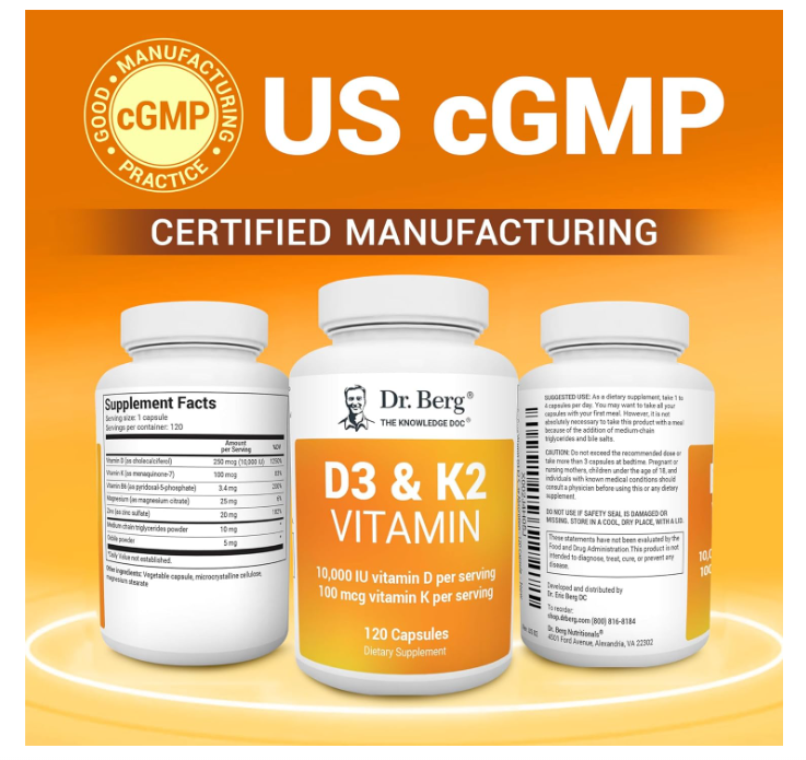 Dr. Berg 10,000 IU Vitamin D3 & K2 - 120 Capsules