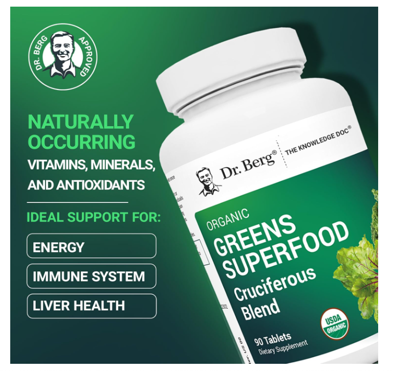 Dr. Berg Organic Greens Superfood - Cruciferous Blend - 90 Capsules