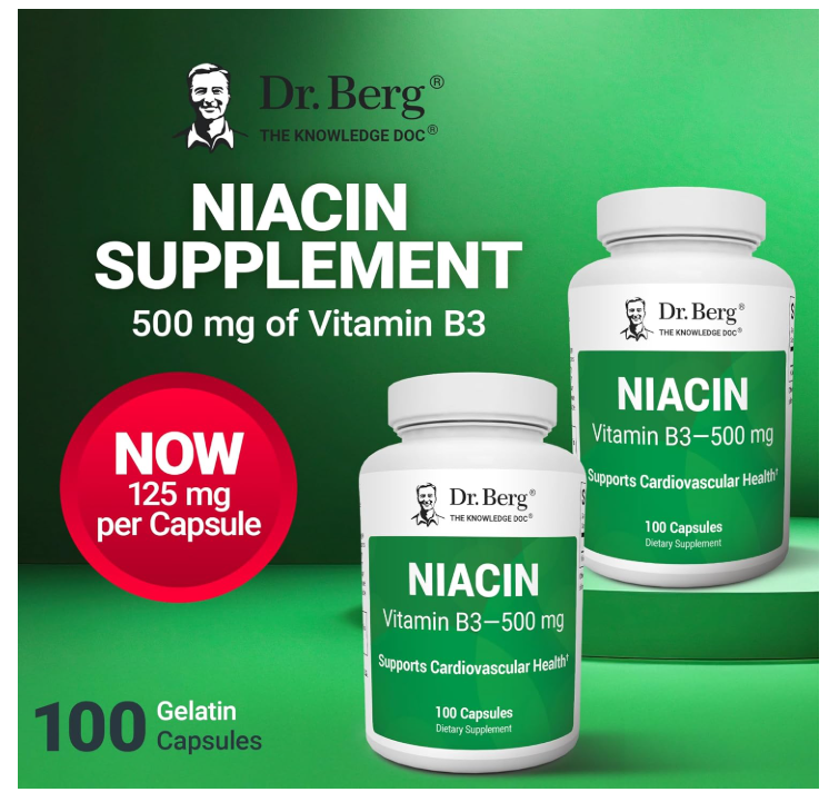 Niacin - 500 mg of Vitamin B3 - 100 Gelatin Capsules