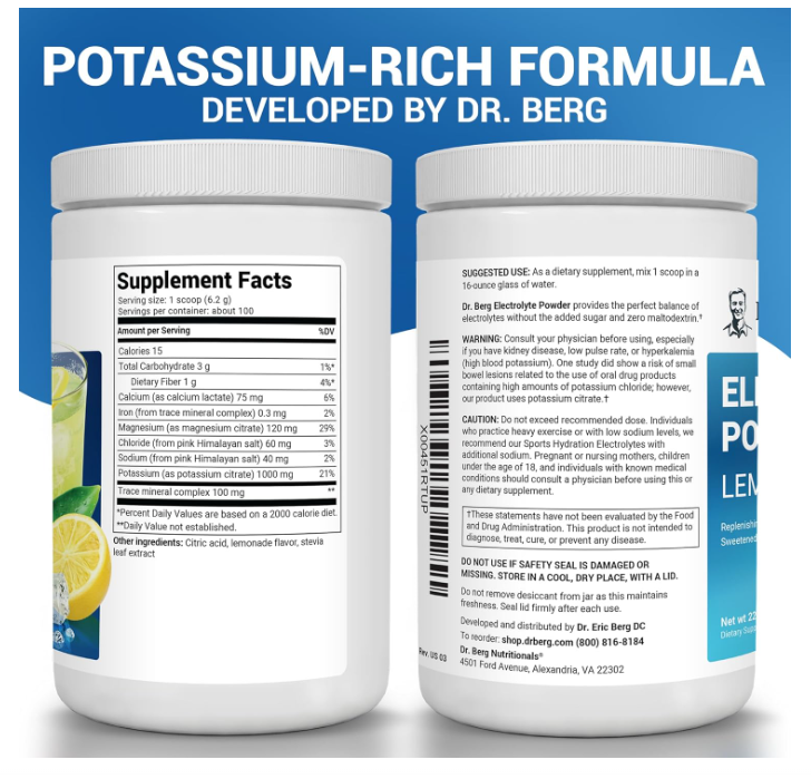 Dr. Berg Electrolyte Powder Lemonade 100-Servings