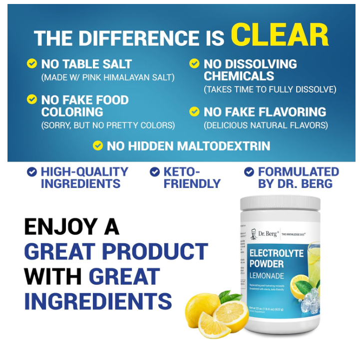 Dr. Berg Electrolyte Powder Lemonade 100-Servings