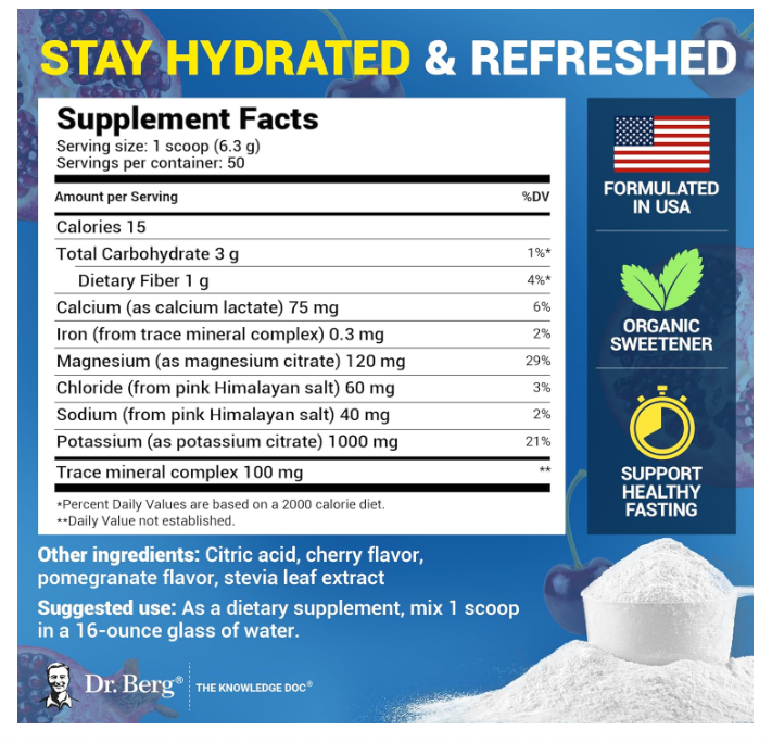 Dr. Berg Electrolyte Powder Pomegranate & Cherry Flavor 50-Servings