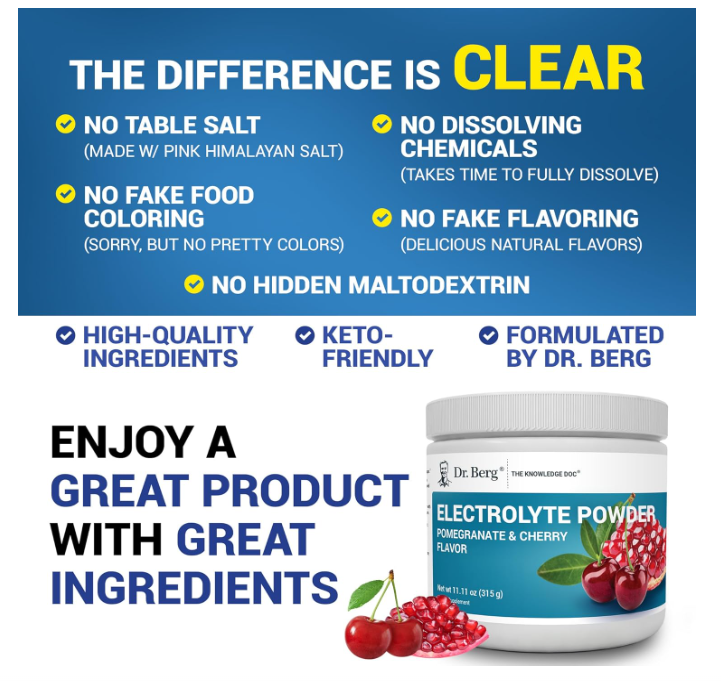 Dr. Berg Electrolyte Powder Pomegranate & Cherry Flavor 50-Servings