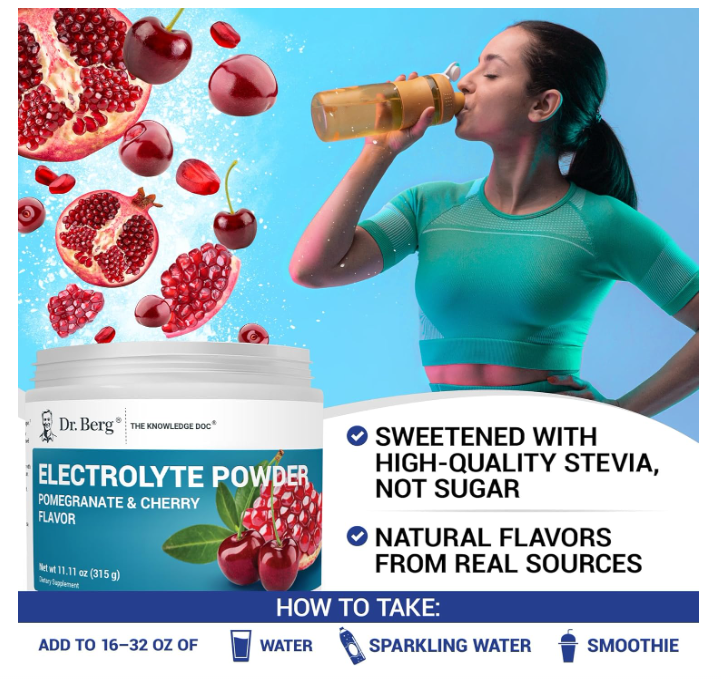 Dr. Berg Electrolyte Powder Pomegranate & Cherry Flavor 50-Servings