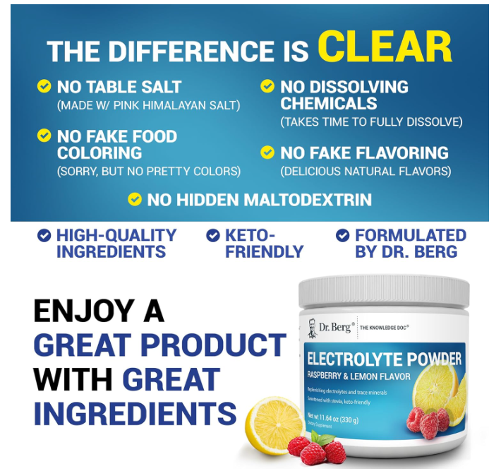 Dr. Berg Electrolyte Powder - Raspberry & Lemon 50-Servings