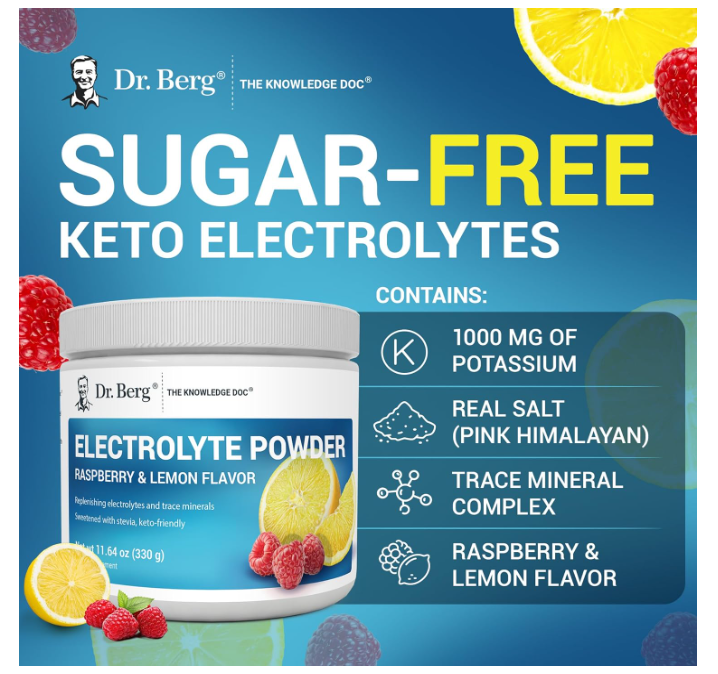 Dr. Berg Electrolyte Powder - Raspberry & Lemon 50-Servings