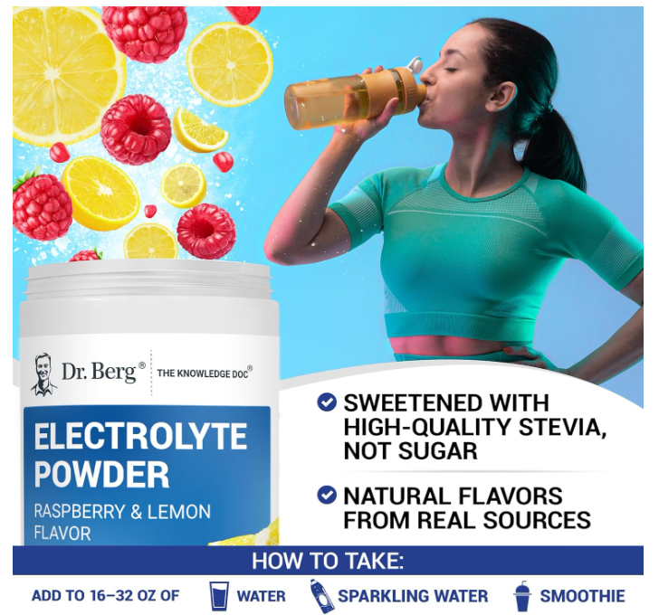 Dr. Berg Electrolyte Powder Raspberry & Lemon 100-Servings