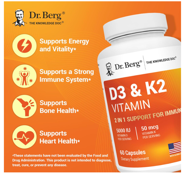 Dr. Berg Vitamin D3 & K2 5,000 IU 60 Capsules