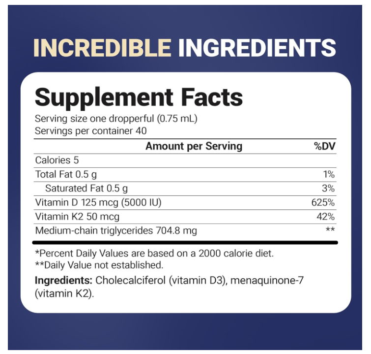 Dr. Berg Vitamin D3 & K2 Liquid with MCT Oil - 30ML